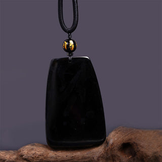 Buddha Gift Black Obsidian Dragon Carved Luck Protection Necklace Pendant