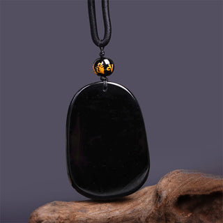 Buddha Gift Black Obsidian Dragon Carved Luck Protection Necklace Pendant