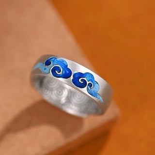 Buddha Gift Blue Auspicious Clouds Pattern Wealth Copper Adjustable Ring