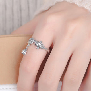Buddha Gift 925 Sterling Silver Koi Fish Lotus Flower Success Ring