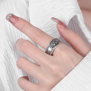 Buddha Gift 925 Sterling Silver PiXiu Scripture Carved Wealth Adjustable Ring