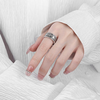 Buddha Gift 925 Sterling Silver PiXiu Scripture Carved Wealth Adjustable Ring