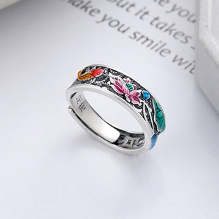 Buddha Gift 925 Sterling Silver Koi Fish Lotus Luck Everything Goes Well Ring