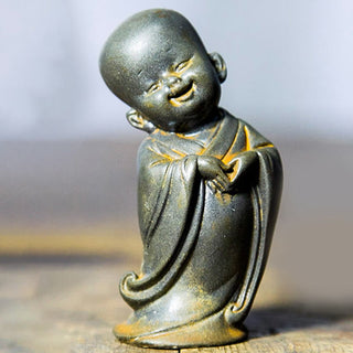 Buddha Gift Small Meditating Monk Iron Powder Rust Cast Resin Statue Desk Decoration
