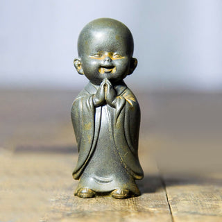 Buddha Gift Small Meditating Monk Iron Powder Rust Cast Resin Statue Desk Decoration