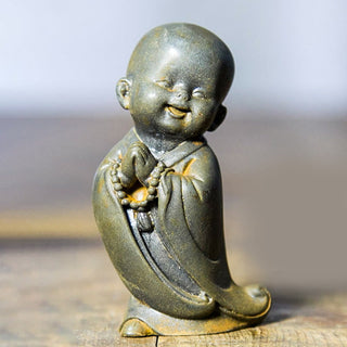 Buddha Gift Small Meditating Monk Iron Powder Rust Cast Resin Statue Desk Decoration