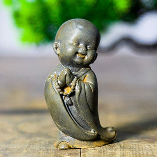 Buddha Gift Small Meditating Monk Iron Powder Rust Cast Resin Statue Desk Decoration