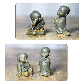 Buddha Gift Small Meditating Monk Iron Powder Rust Cast Resin Statue Desk Decoration