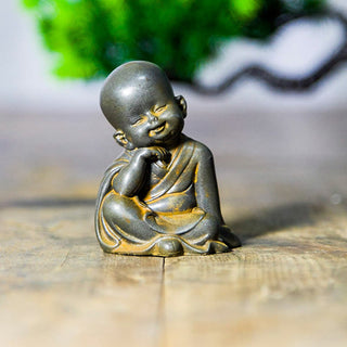Buddha Gift Small Meditating Monk Iron Powder Rust Cast Resin Statue Desk Decoration