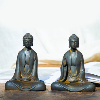 Buddha Gift Handmade Meditation Sakyamuni Buddha Iron Powder Rust Cast Resin Statue Decoration