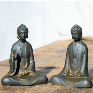 Buddha Gift Handmade Meditation Sakyamuni Buddha Iron Powder Rust Cast Resin Statue Decoration