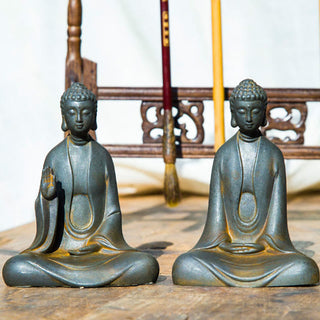 Buddha Gift Handmade Meditation Sakyamuni Buddha Iron Powder Rust Cast Resin Statue Decoration