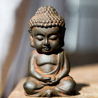 Buddha Gift Handmade Small Sakyamuni Buddha Iron Powder Rust Cast Resin Statue Decoration