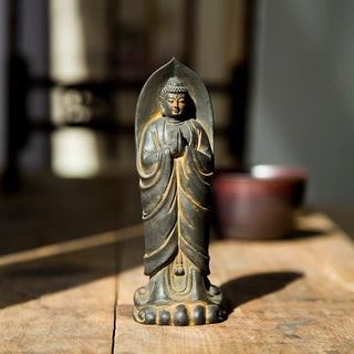 Buddha Gift Handmade Sakyamuni Buddha Namaste Iron Powder Rust Cast Resin Statue Decoration