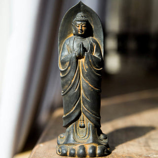 Buddha Gift Handmade Sakyamuni Buddha Namaste Iron Powder Rust Cast Resin Statue Decoration