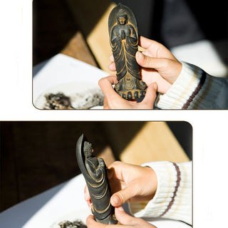 Buddha Gift Handmade Sakyamuni Buddha Namaste Iron Powder Rust Cast Resin Statue Decoration