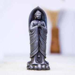 Buddha Gift Handmade Sakyamuni Buddha Namaste Iron Powder Rust Cast Resin Statue Decoration