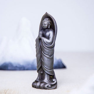 Buddha Gift Handmade Sakyamuni Buddha Namaste Iron Powder Rust Cast Resin Statue Decoration