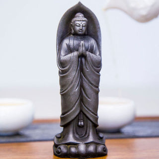 Buddha Gift Handmade Sakyamuni Buddha Namaste Iron Powder Rust Cast Resin Statue Decoration