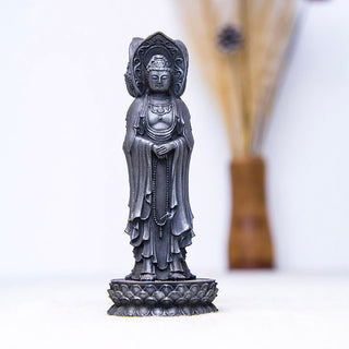 Buddha Gift Three-sided Kwan Yin Avalokitesvara Iron Powder Rust Cast Resin Statue Wealth Desk Decoration