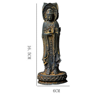 Buddha Gift Three-sided Kwan Yin Avalokitesvara Iron Powder Rust Cast Resin Statue Wealth Desk Decoration
