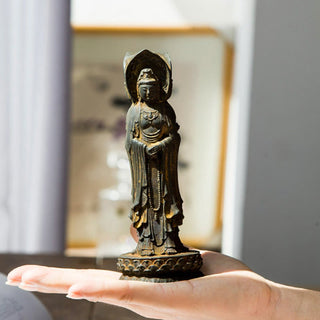 Buddha Gift Three-sided Kwan Yin Avalokitesvara Iron Powder Rust Cast Resin Statue Wealth Desk Decoration