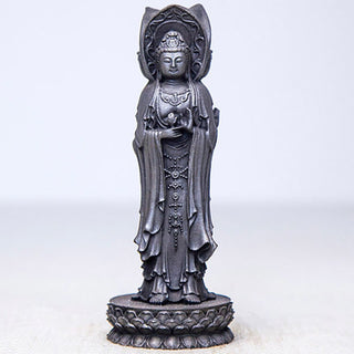 Buddha Gift Three-sided Kwan Yin Avalokitesvara Iron Powder Rust Cast Resin Statue Wealth Desk Decoration