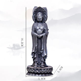 Buddha Gift Three-sided Kwan Yin Avalokitesvara Iron Powder Rust Cast Resin Statue Wealth Desk Decoration