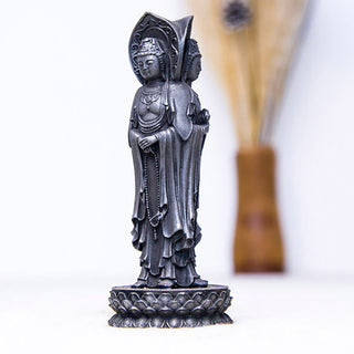 Buddha Gift Three-sided Kwan Yin Avalokitesvara Iron Powder Rust Cast Resin Statue Wealth Desk Decoration