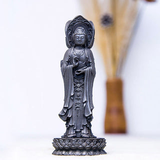 Buddha Gift Three-sided Kwan Yin Avalokitesvara Iron Powder Rust Cast Resin Statue Wealth Desk Decoration