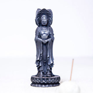 Buddha Gift Three-sided Kwan Yin Avalokitesvara Iron Powder Rust Cast Resin Statue Wealth Desk Decoration