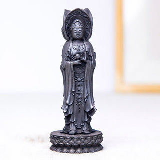 Buddha Gift Three-sided Kwan Yin Avalokitesvara Iron Powder Rust Cast Resin Statue Wealth Desk Decoration