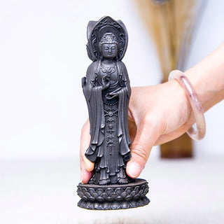 Buddha Gift Three-sided Kwan Yin Avalokitesvara Iron Powder Rust Cast Resin Statue Wealth Desk Decoration