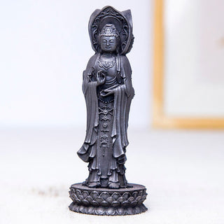 Buddha Gift Three-sided Kwan Yin Avalokitesvara Iron Powder Rust Cast Resin Statue Wealth Desk Decoration