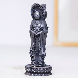 Buddha Gift Three-sided Kwan Yin Avalokitesvara Iron Powder Rust Cast Resin Statue Wealth Desk Decoration