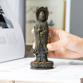 Buddha Gift Three-sided Kwan Yin Avalokitesvara Iron Powder Rust Cast Resin Statue Wealth Desk Decoration