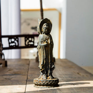 Buddha Gift Three-sided Kwan Yin Avalokitesvara Iron Powder Rust Cast Resin Statue Wealth Desk Decoration