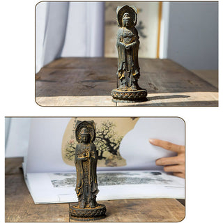 Buddha Gift Three-sided Kwan Yin Avalokitesvara Iron Powder Rust Cast Resin Statue Wealth Desk Decoration
