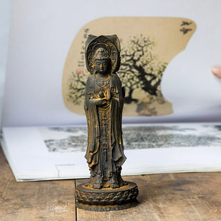 Buddha Gift Three-sided Kwan Yin Avalokitesvara Iron Powder Rust Cast Resin Statue Wealth Desk Decoration