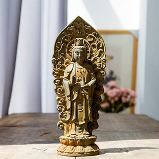 Buddha Gift Handmade Amitabha Guanyin Avalokitesvara Mahasthamaprapta Iron Powder Rust Cast Resin Statue Decoration