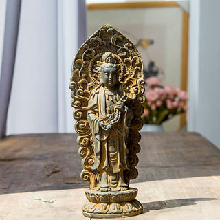 Buddha Gift Handmade Amitabha Guanyin Avalokitesvara Mahasthamaprapta Iron Powder Rust Cast Resin Statue Decoration