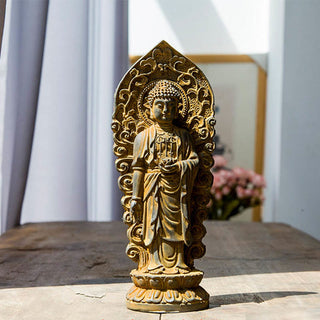 Buddha Gift Handmade Amitabha Guanyin Avalokitesvara Mahasthamaprapta Iron Powder Rust Cast Resin Statue Decoration