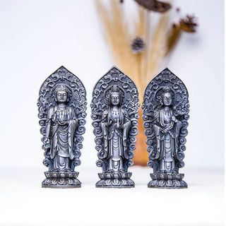 Buddha Gift Handmade Amitabha Guanyin Avalokitesvara Mahasthamaprapta Iron Powder Rust Cast Resin Statue Decoration
