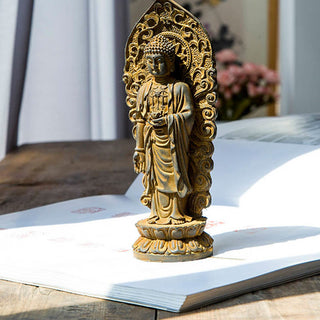 Buddha Gift Handmade Amitabha Guanyin Avalokitesvara Mahasthamaprapta Iron Powder Rust Cast Resin Statue Decoration