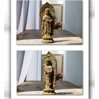Buddha Gift Handmade Amitabha Guanyin Avalokitesvara Mahasthamaprapta Iron Powder Rust Cast Resin Statue Decoration