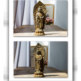 Buddha Gift Handmade Amitabha Guanyin Avalokitesvara Mahasthamaprapta Iron Powder Rust Cast Resin Statue Decoration