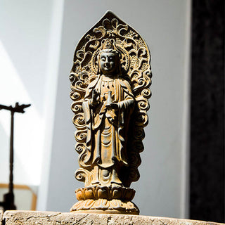 Buddha Gift Handmade Amitabha Guanyin Avalokitesvara Mahasthamaprapta Iron Powder Rust Cast Resin Statue Decoration