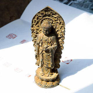 Buddha Gift Handmade Amitabha Guanyin Avalokitesvara Mahasthamaprapta Iron Powder Rust Cast Resin Statue Decoration