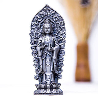 Buddha Gift Handmade Amitabha Guanyin Avalokitesvara Mahasthamaprapta Iron Powder Rust Cast Resin Statue Decoration