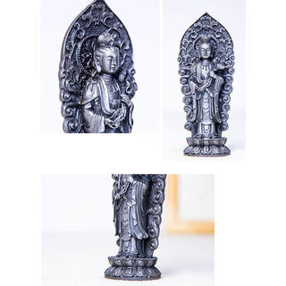 Buddha Gift Handmade Amitabha Guanyin Avalokitesvara Mahasthamaprapta Iron Powder Rust Cast Resin Statue Decoration